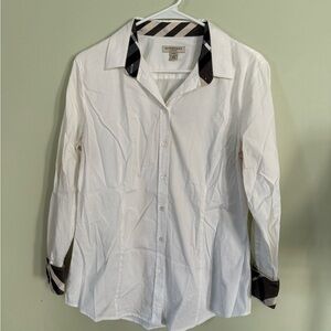 Burberry White Shirt with Black and Tan Plaid Collar